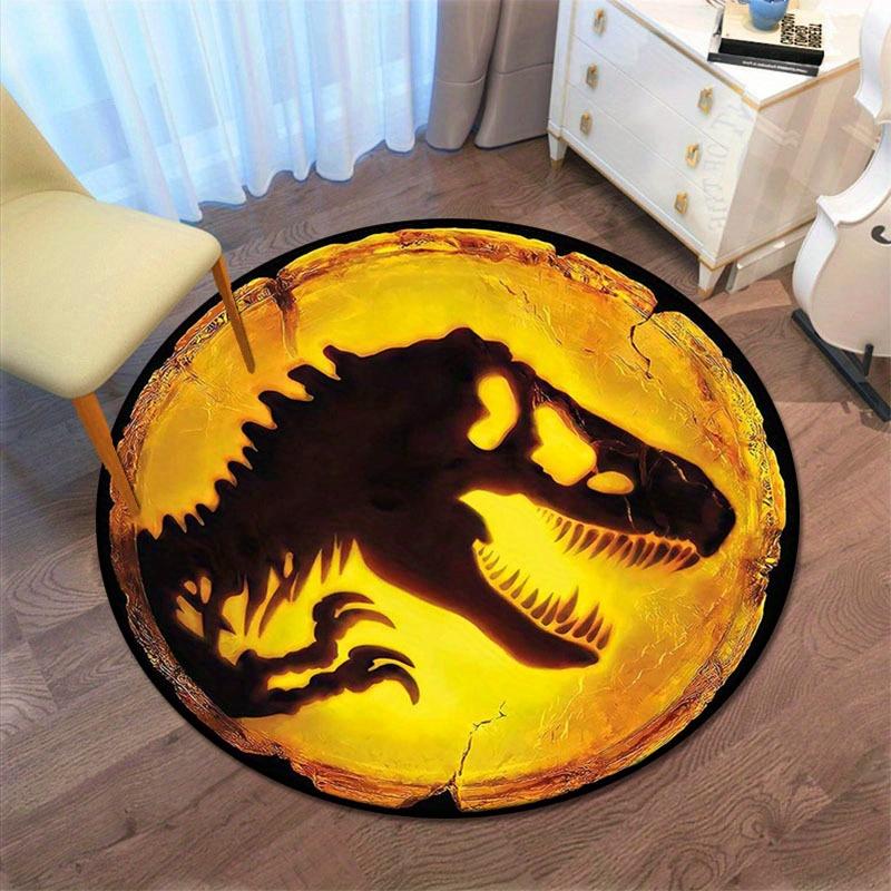 Round Jurassic Tyrannosaurus Rex Rug-Soft Polyester Dinosaur Skull Design Carpet for Living Room,Playroom,Yoga Studio,or Travel Mat,Playroom