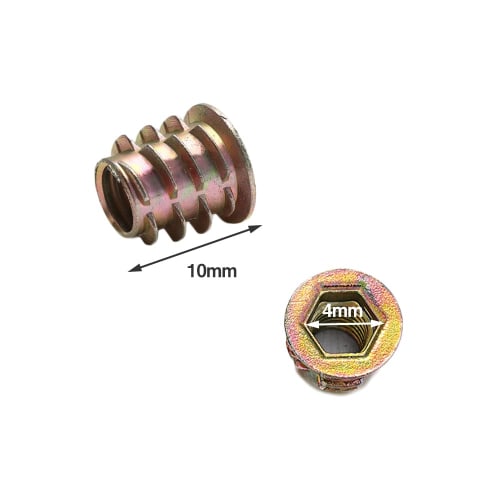 PrimeBlis 30-Piece Set of M4*10mm Threaded Hex Nuts, Zinc Alloy Insert Nuts, Stable Construction, for Furniture Repair, Woodworking, and DIY (Yellow,