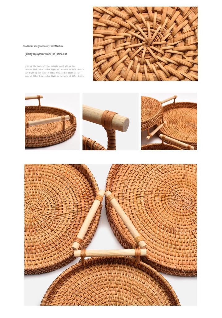Vietnam Woven Autumn Vine Fruit Basket - Round Bread & Nut Plate for Living/Dining Room Storage