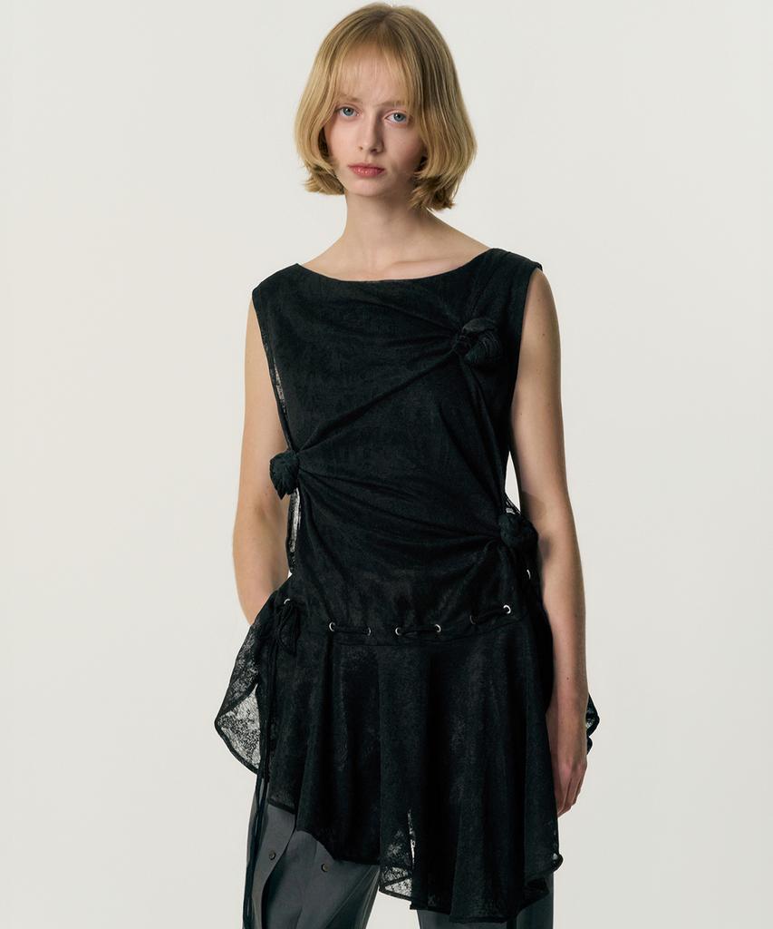 Kimjisu Multi-Knot Lace Jersey Top_Black