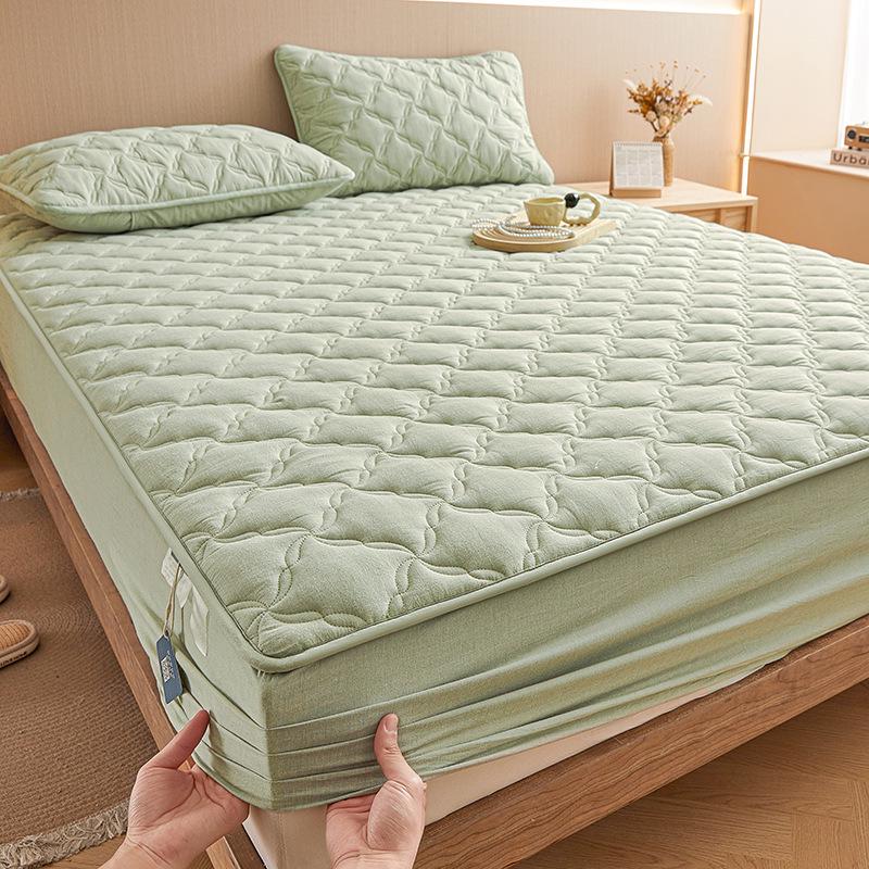 Pure Color Quilted Cotton Yarn-Dyed Bed Sheet & Bedspread Set