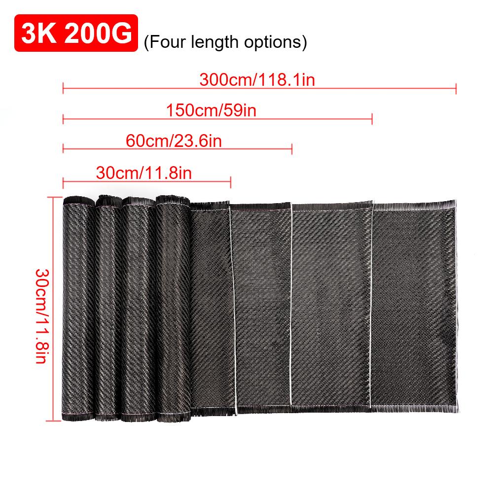 60/100/150/300cm 3K 200gsm 0.2mm Thickness 30/50cm Wide Plain Carbon Fiber Cloth Fabric For Commercial Car Part Sport Equipment
