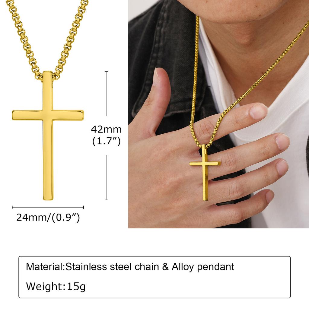 Vnox Cross Necklace for Men Women, Silver Plain Alloy Metal Cross Pendant Collar with Stainless Steel Box Chain