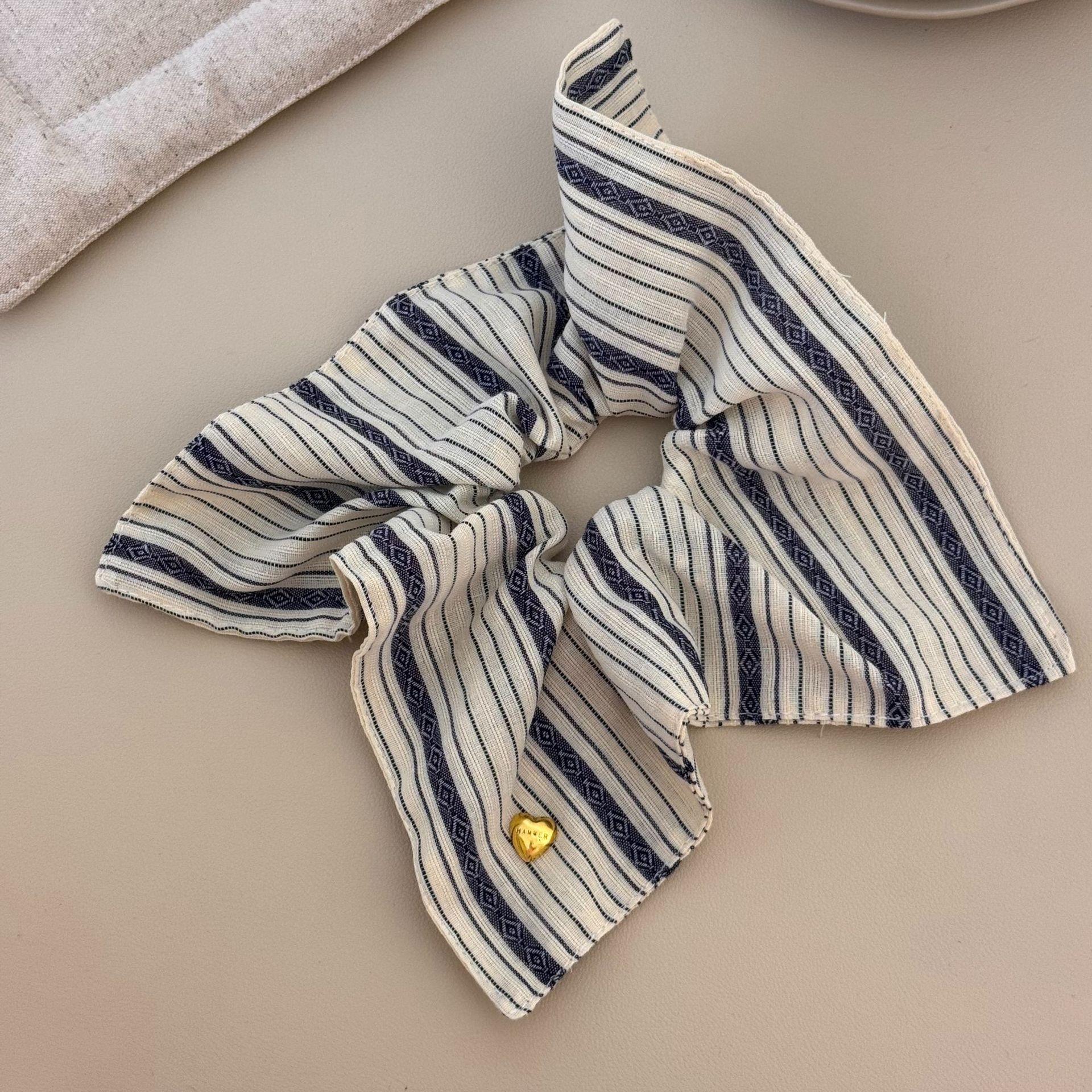 

Ретро полосатая резинка для волос в виде толстой кишки в лесном стиле, квадратный платок, резинка для волос, резинка для волос, кожаная повязка, ощущение высокого класса бежевый