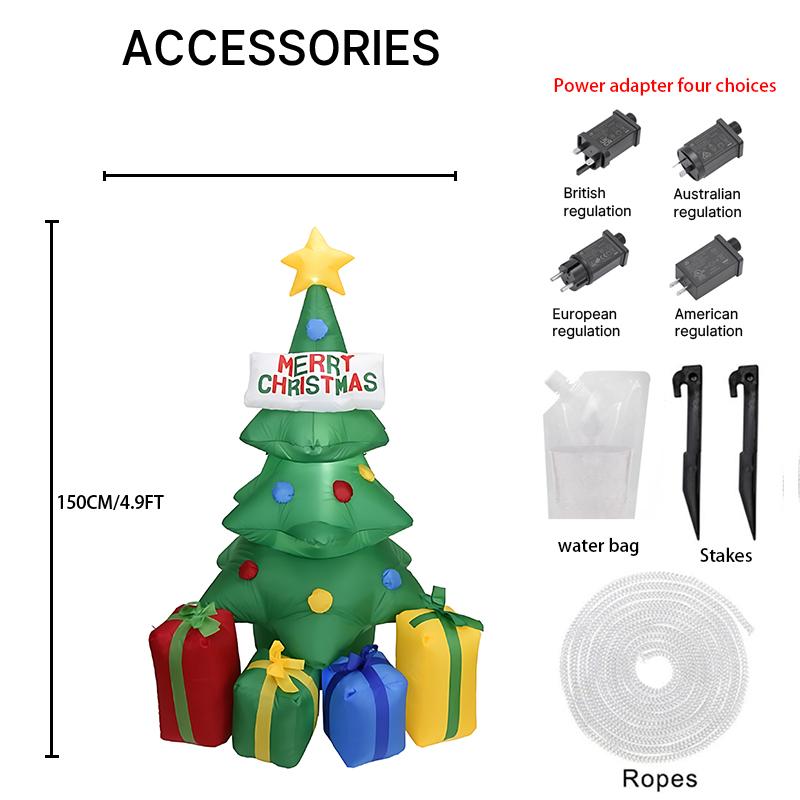 

4,92 фута Гигантская надувная игрушка Рождественская елка Подарочные коробки Светодиодные огни Рождественские украшения для двора Домашние украшения Праздничные подарки RU