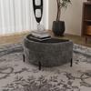 Chenille-Covered Half-Moon Storage Stool with Tray, Padded Seat, Dressing & Shoe Stool and Footrest for Living Room, Entryway & Hallway, Gray