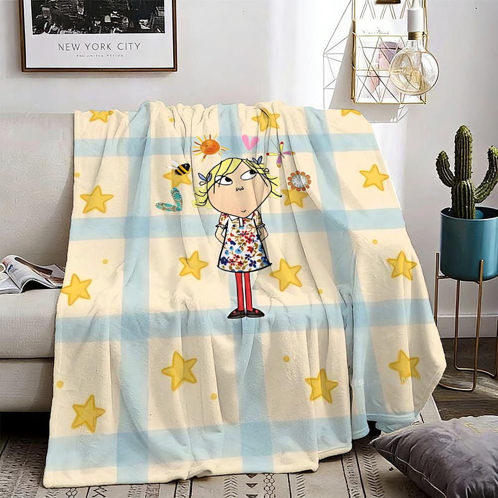 Anime Charlie and Lola Throw Lightweight 240g Flannel Blanket Soft Skin-friendly for Summer Cooling 75X95CM