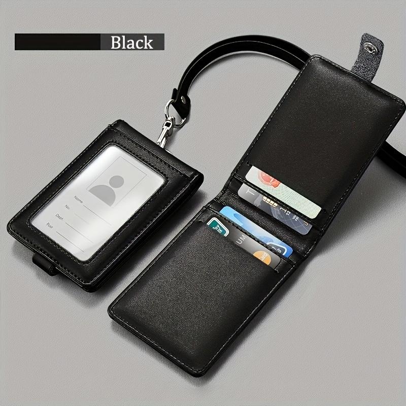 

Leather ID Tag Badge Holder Protective with Lanyard Employee Pass Work Card Case Buckle Photocard Flip Chest Card Bag чёрный