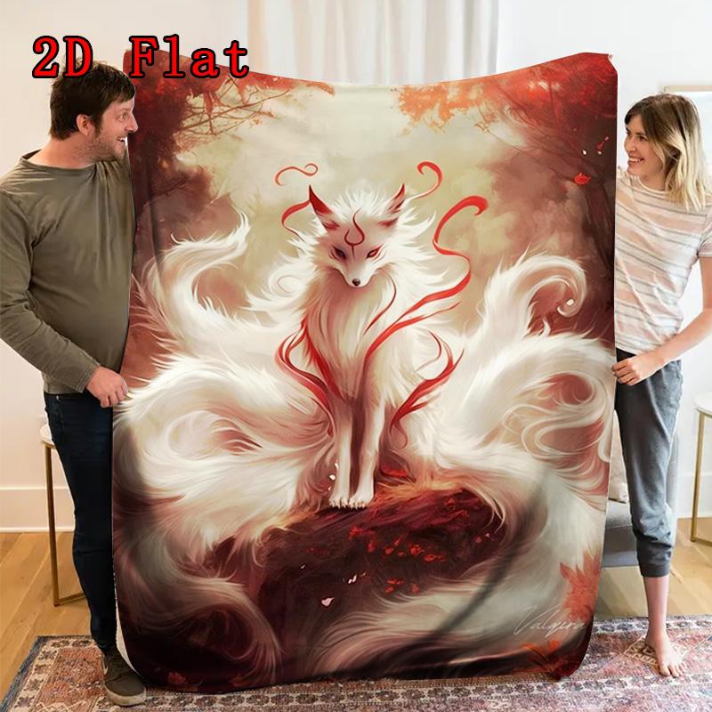 Nine-Tailed Fox 2D Flat Pattern Flannel Blanket High Quality All Seasons Warmth and Comfort Perfect for Christmas Gifts.MMT0918330
