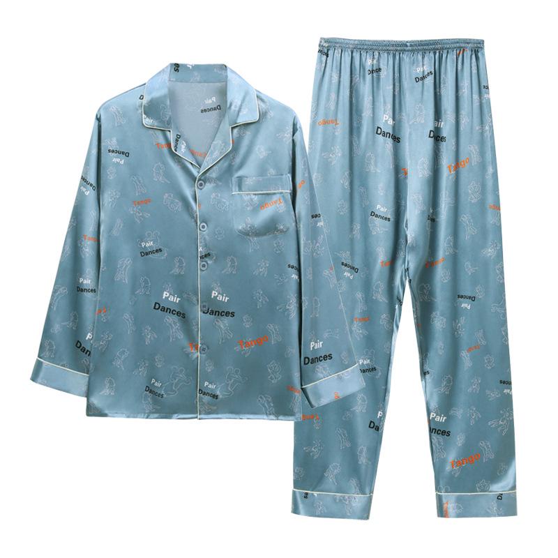 2023 Men's Silk Pajama Set: Long Sleeve, Long Pants, Thin and Comfortable for Spring, Summer, or Autumn Home Wear