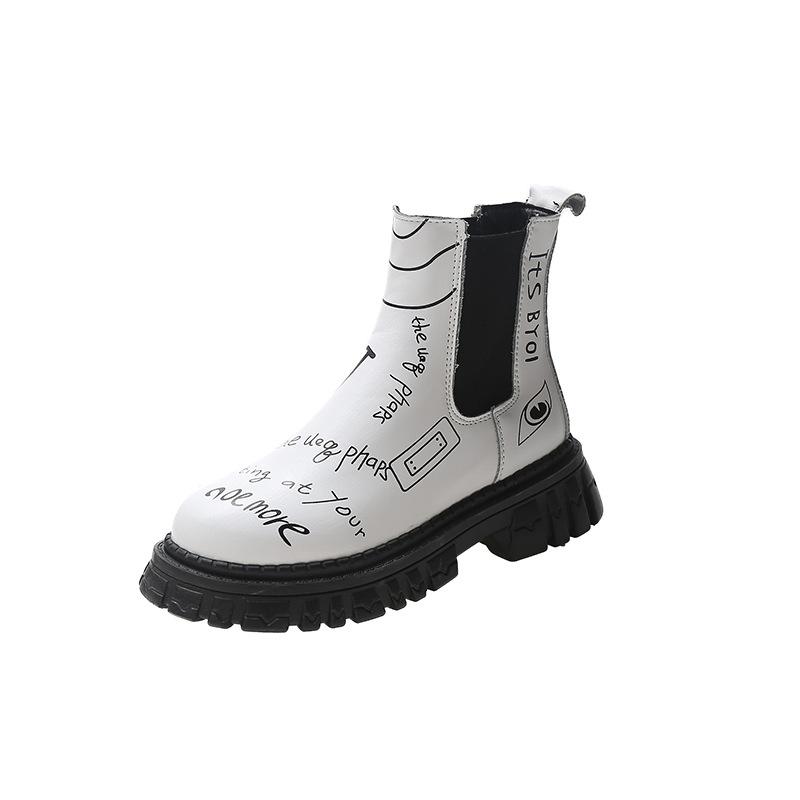 

Уличная индивидуальность Мода Женские сапоги Буквы Граффити Повседневные короткие сапоги Ботинки Мартин 40 чёрный/белый