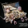 Papalacha, Pink Egg-Shaped Gemstone Grape Vine Necklace, Antique, 18K Gold Powder-Plated Water Drop Zircon Earrings.