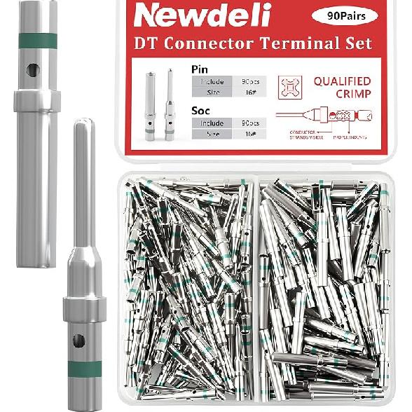 Newdeli 50 Pairs Deutsch Pin Connector Kit Size 16 Solid Contacts DT Series Connector, Common Contacts Automotive Terminals, Ni Plating Pin And