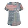 Plus Size Printed Scrub Working Uniform Tops For Women's V-Neck Short Sleeve Fun T-Shirts Workwear Tee With Pockets
