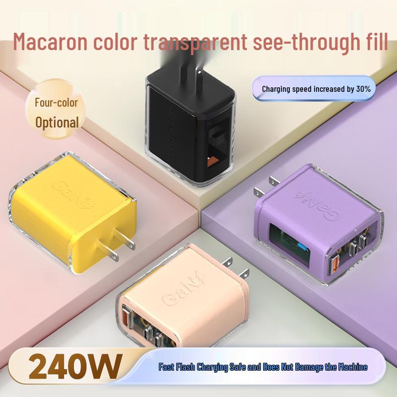 

240W GaN Fast Charger with Transparent Multi-Port Design for Apple & Android Transparent Purple 240W Three-Port Charger