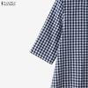 ZANZEA Women Plaid Print Casual Round Neck 3/4 Sleeve Loose Dress
