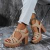 Ethnic Style Roman Line Sandals Summer Casual European American Thick Heels Women's High Heels