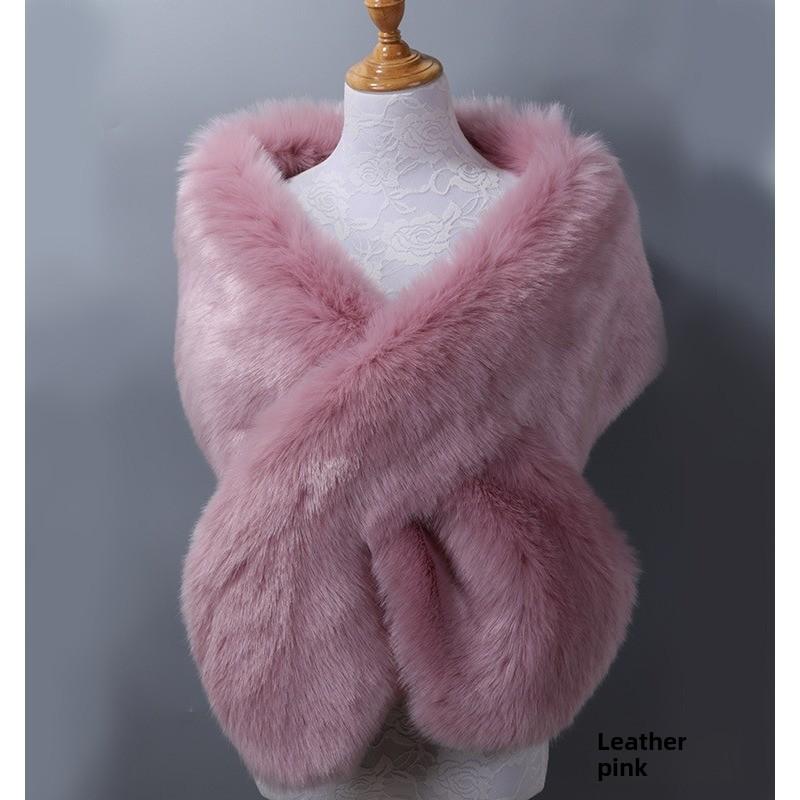 Autunno Inverno di Alta Qualità Lungo Nuovo Pelliccia Sintetica Capelli di Volpe Abito da Sposa da Sera Ispessito Scialle Grande Mantella sciarpa Sciarpa da Donna