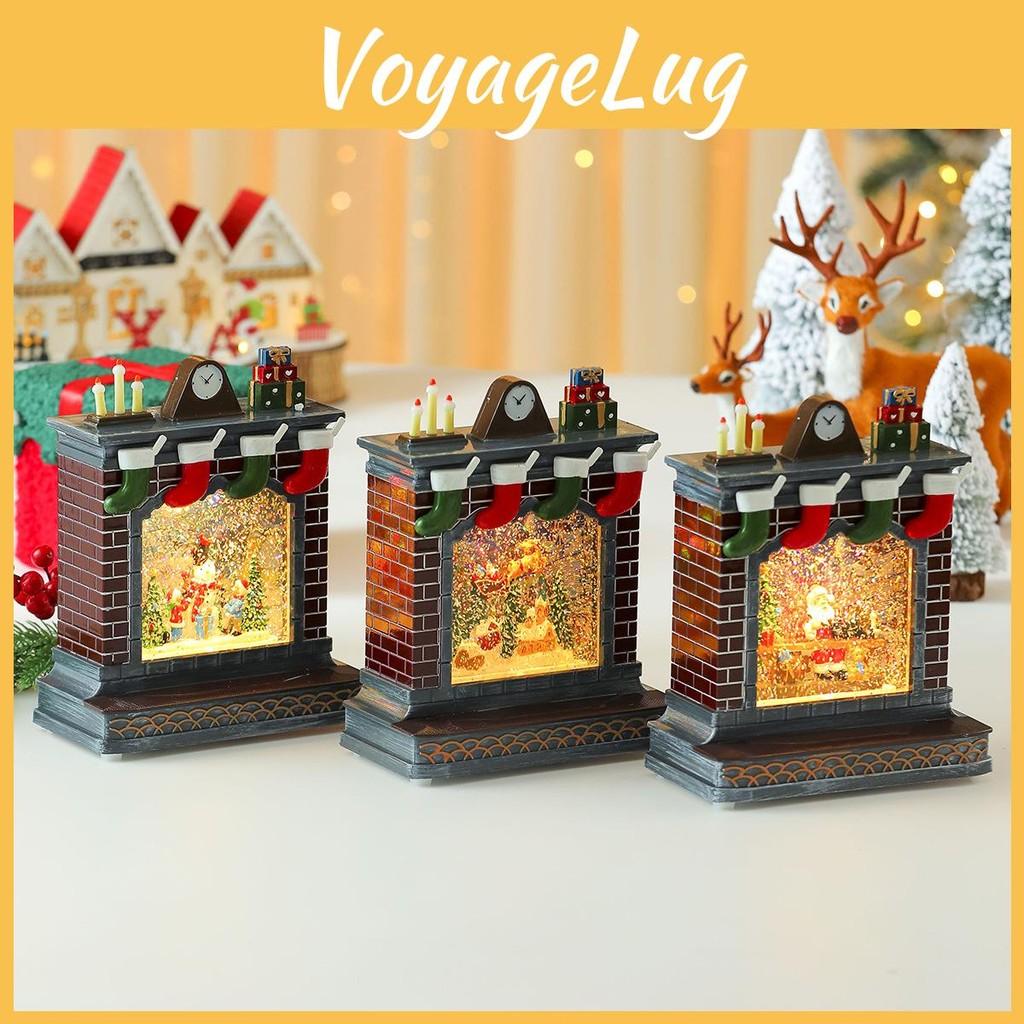 Fireplace Music Ornament Box With Snowman And Reindeer Christmas Gift Decor