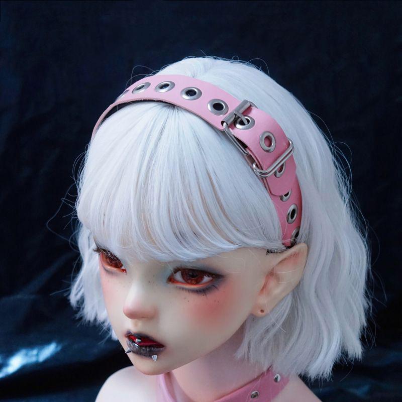 Cerchietto in pelle con fibbia Punk Gotico KC Harajuku Donna Ragazza Nero Scuro Punk Hip hop Rock Cerchietti Accessori per Capelli