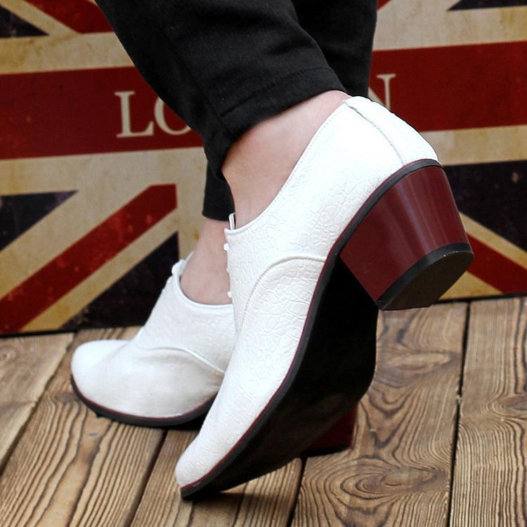 High-heeled pointed new casual leather shoes business men's shoes medium-heeled lace-up retro single shoes dance increases foreign trade