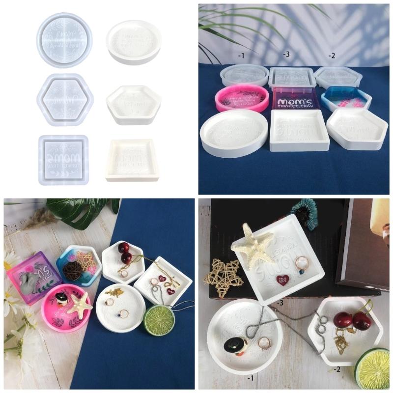 Plateau de rangement, moule en silicone, plaque de présentation de bijoux, moules de dessous de verre ronds/hexagonaux/carrés, moules en résine époxy pour la fête des mères, artisanat