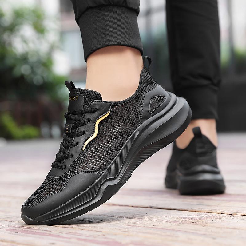 Men's New Sports Hollowed Out Breathable Thick Soled Brand Sports Lace Up Outdoor Anti Slip Mesh Platform Running Shoes