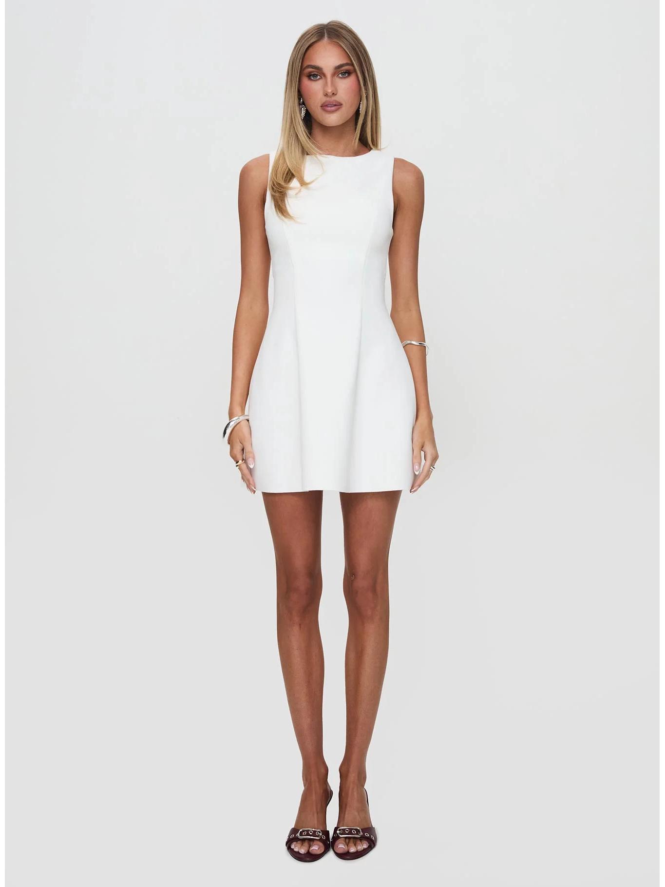 

2026 Summer Women s Sleeveless Bodycon Mini Dress - Sexy Solid Color, European & American Style, Round Neck, Figure-Hugging Design Large білий