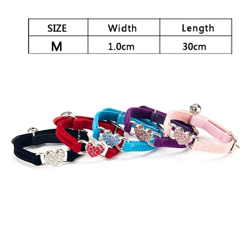 Rhinestones Heart Cat Collar Puppies Dog Safety Elastic Adjustable Charm and Bell Kitten Accessories Small Collar