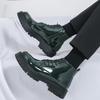 Fashion Trendy Men's Shiny Leather Shoes Thick Soled Wear-resistant Lace Up Outdoor Work Boots Winter Green Business Men's Ankle Boots