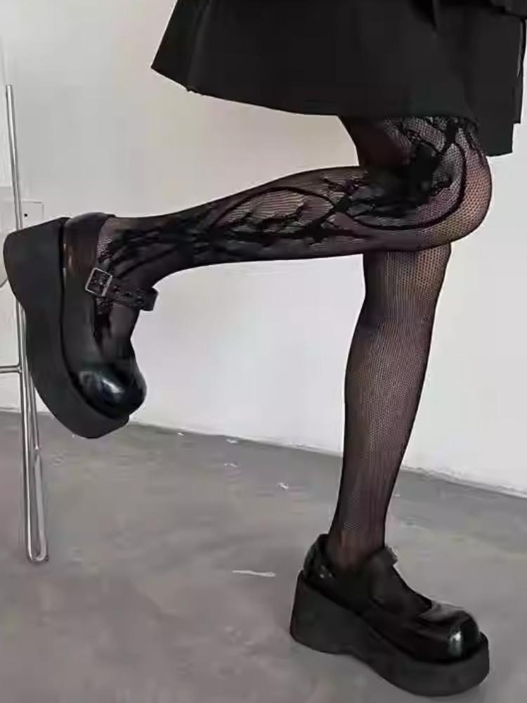 Women Sexy Mesh Openwork Lace Base Layer Tights Summer Thin Vine Pattern Pantyhose Subculture Punk Slim-fit Fishnet Stockings