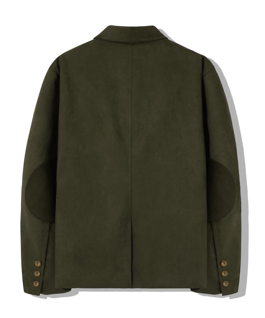 Trillion Suede Elbow Patch 3-Button Blazer Jacket [Khaki]