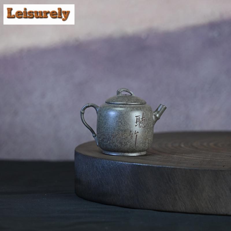111ml Elegant Yixing Purple Clay Teapots Master Handmade Bamboo Pot Raw Ore Blooming Mud Kettle Zisha Tea Set Drinkware Supplies