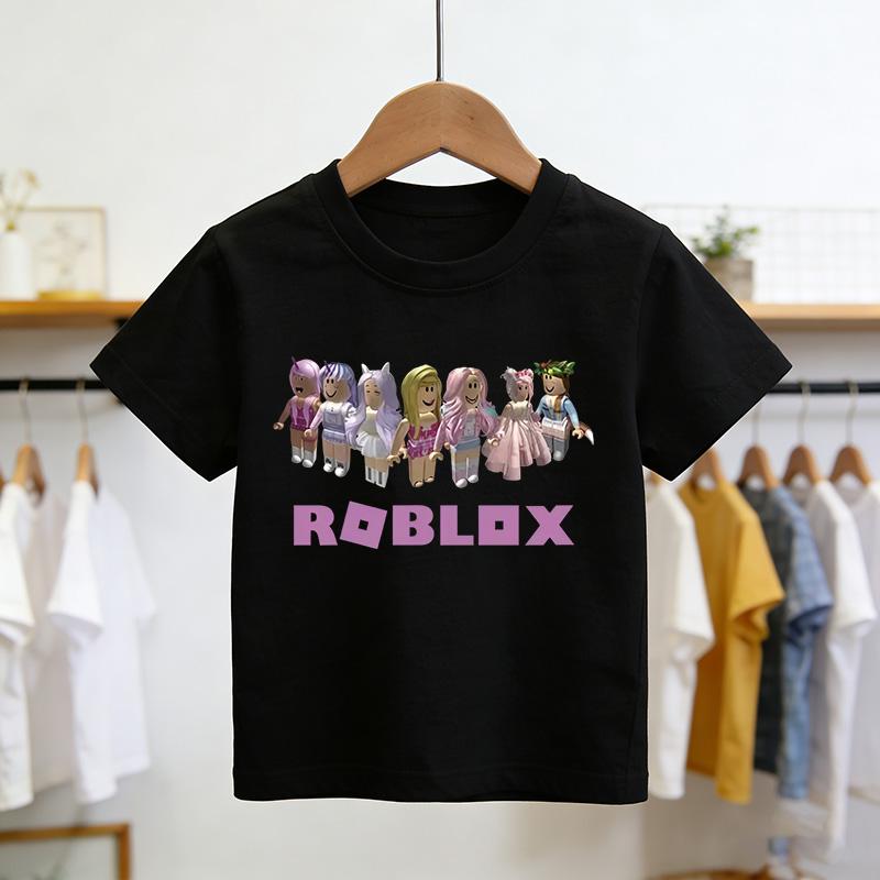 2026 NEW Roblox T-shirt Summer FashionShort Sleeved Top T-shirt Boys and Girls Tops Summer Game Streetwear White Kids Tees 110