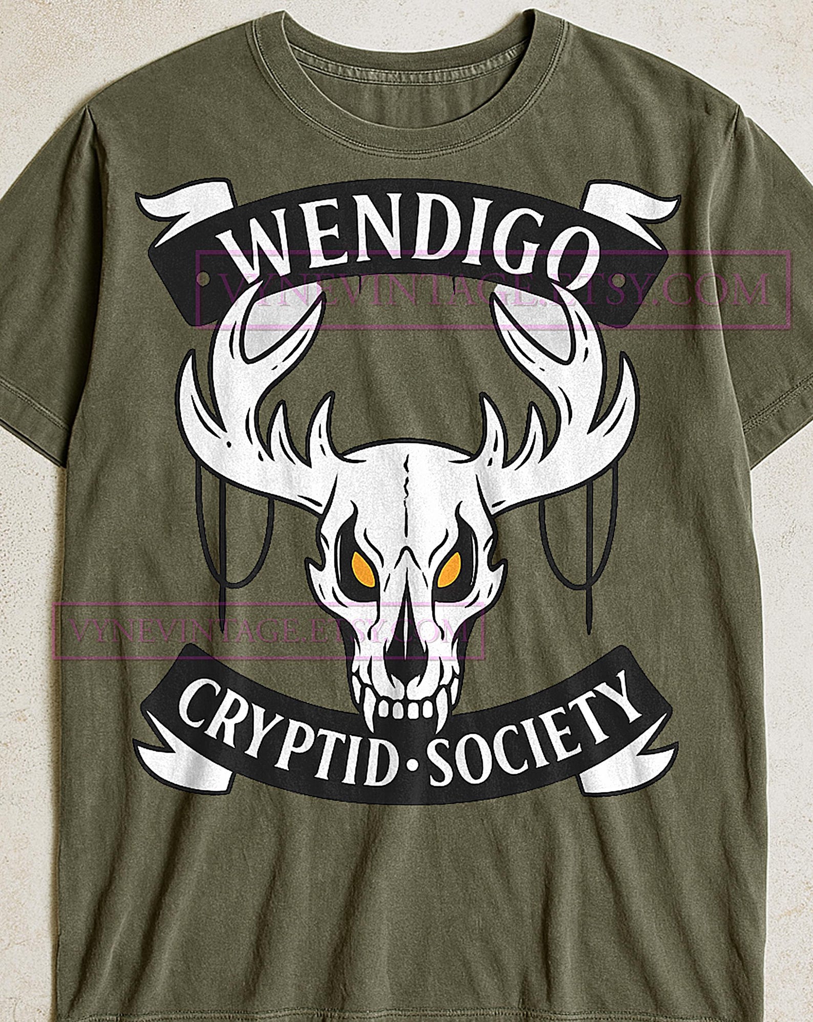 Wendigo Cryptid Society T-Shirt, Skull Antlers Horror Graphic Tee, Gothic Creature Shirt, Wendigo Fan Gift, Spooky Monster Tee S