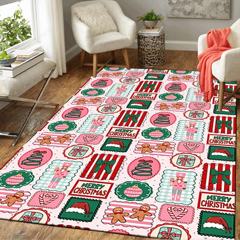 1Pc Christmas Gingerbread Decorations Rug Office Carpet Indoor Outdoor Doormat Nonslip Soft, Living Room Christmas Halloween Gift D91839