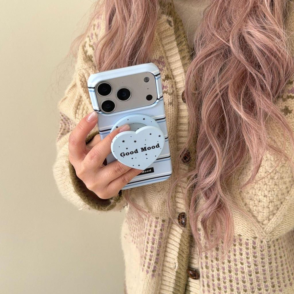 Korean-Style Striped Magnetic Phone Case for iPhone 15 Pro/17 Pro Max, Women's 16