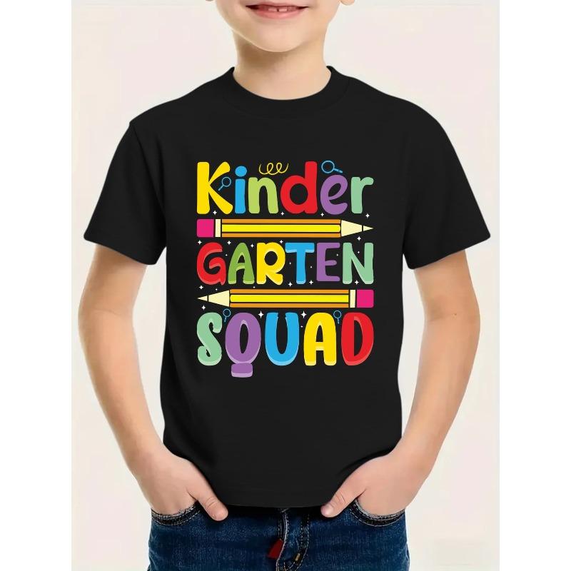 European Size Boys Round-neck Short-sleeved T-shirt with Unique English Patterns KINDER GARTEN SOUAD 98cm чёрный