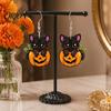 Halloween Black Cat Earrings Pumpkin Dangle Earrings, Cute Cartoon Animal Drop Jewelry Orange for Women Girls, Novelty Holiday Gift Party Daily Wear