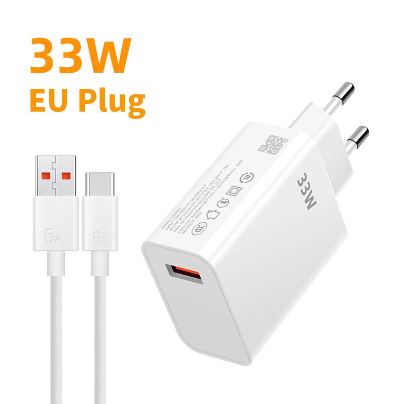 33W USB Quick Charger 3.0 Mobile Phone 6A USB Type C Cable Adapter for iPhone Xiaomi Samsung  Phone Charging EU/US Plug