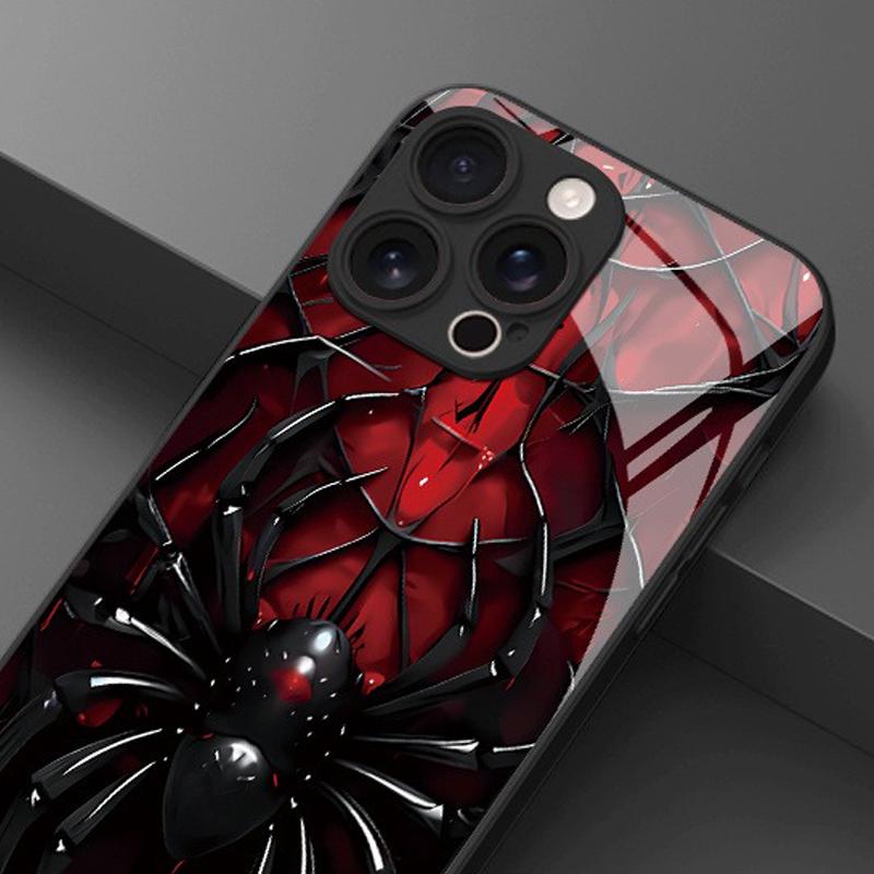 Cool Black Spider Pattern Tempered Glass Black Phone Case For Samsung Galaxy S26 S25 S24 S23 Ultra Plus FE Shockproof Cover