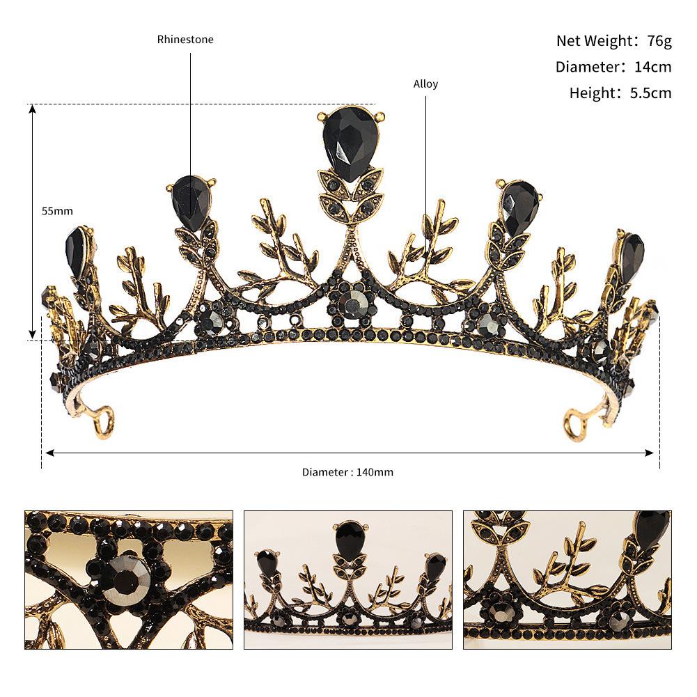 Baroque Alloy Rhinestone Bridal Crown Headband Wedding Photography Photo Hair Accessories Black Halloween Crown