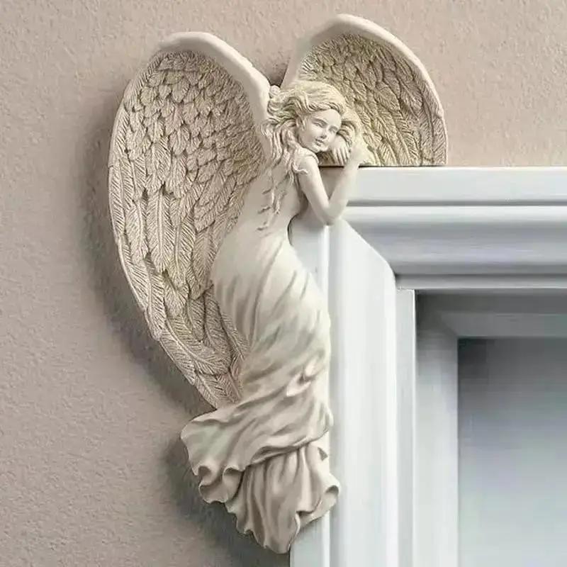 New Angel Wings Resin Craft Door Frame Ornament Angel Winged Goddess Pendant Garden Door Decoration Home Gifts Left Right Wings