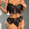 European and American Style Hot-selling Models, Complex Heavy Industry Metal Chain Splicing Perspective Mesh Polka Dot Sexy Underwear Set, Spot