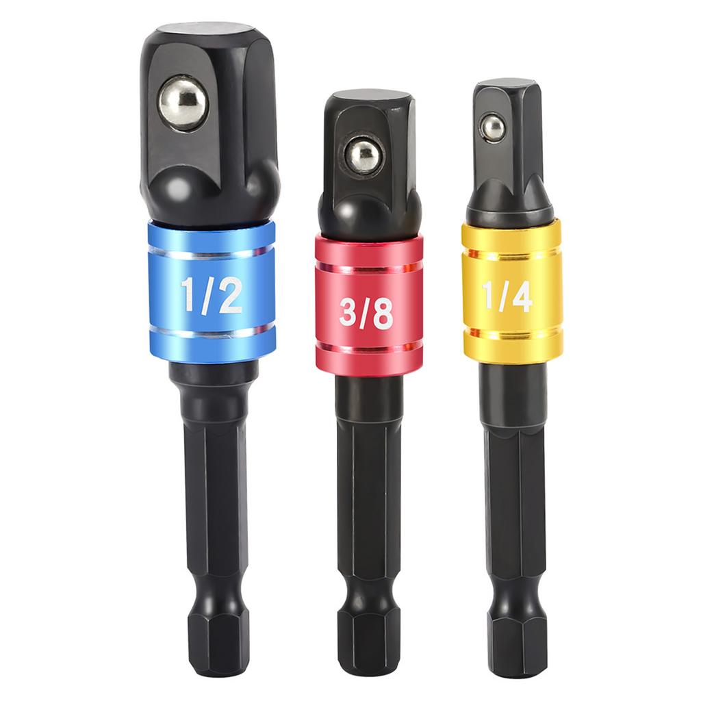 3pcs Impact Socket Adapter Set For Drill 1/4" 3/8" 1/2" Hex Socket Adapter Drill Bits Set,For Impact Wrenches