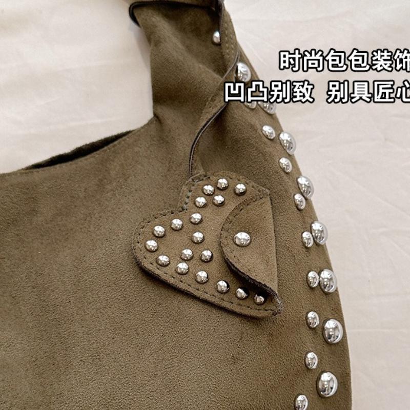 Casual Y2K Suede Shoulder Bags for Women Rivet Design Cool Girls Crossbody Bag Purse Versatile Female Underarm Hobos Handbags
