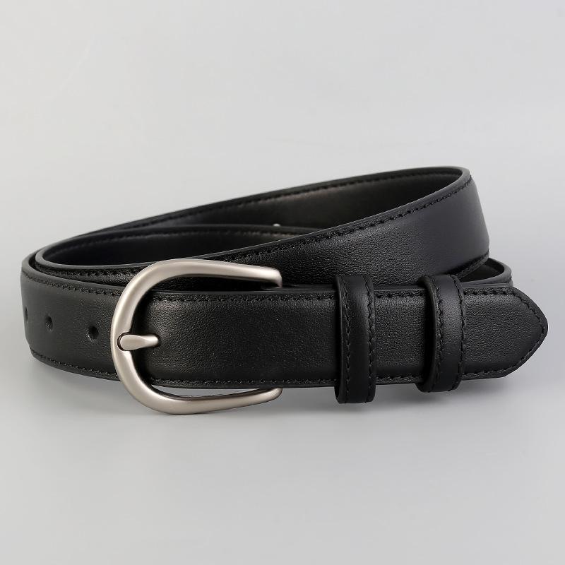 Women S Genuine Leather Belt Silver Buckle Fashion Casual Versatile Accessory