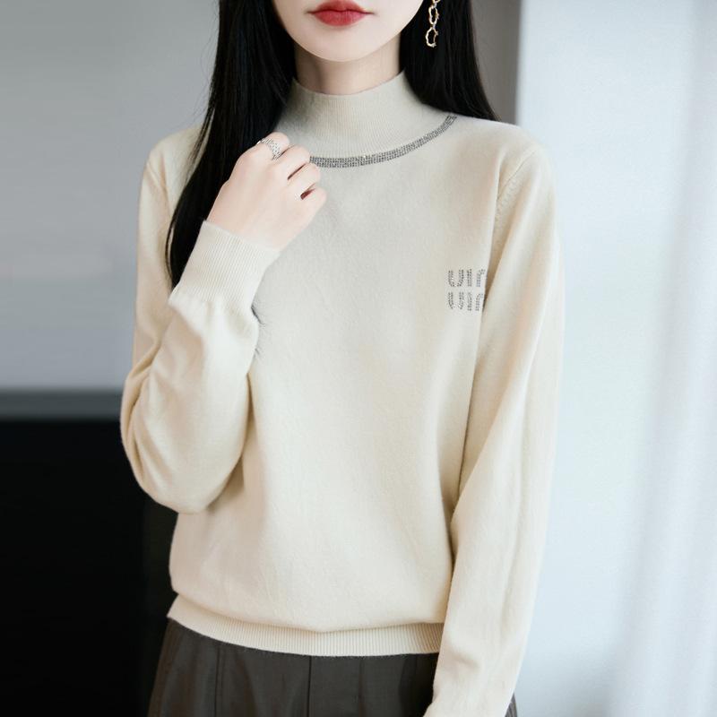 

Новый трикотажный свитер с полувысоким воротником для осени и зимы, женский пуловер с длинными рукавами и тиснением в виде ромбов и букв, базовый топ M