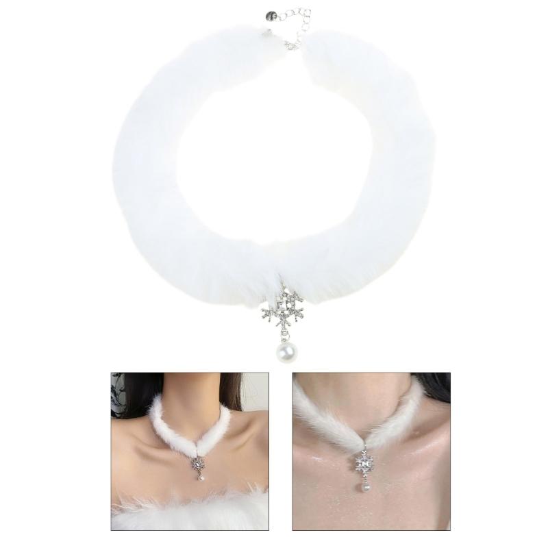 Elegante Hochzeitskette Elegante Halskette Stilvolle Choker-Halskette Schneeflocken-Anhänger-Halskette Plüschmaterial für Damen