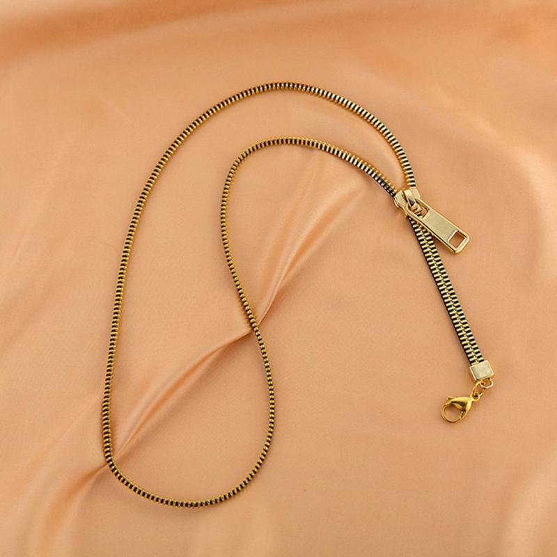 Punk Gold Color Alloy Metal Zipper Choker Necklace for Women Trend Thick Clavicle Chain Collar Vintage Necklaces